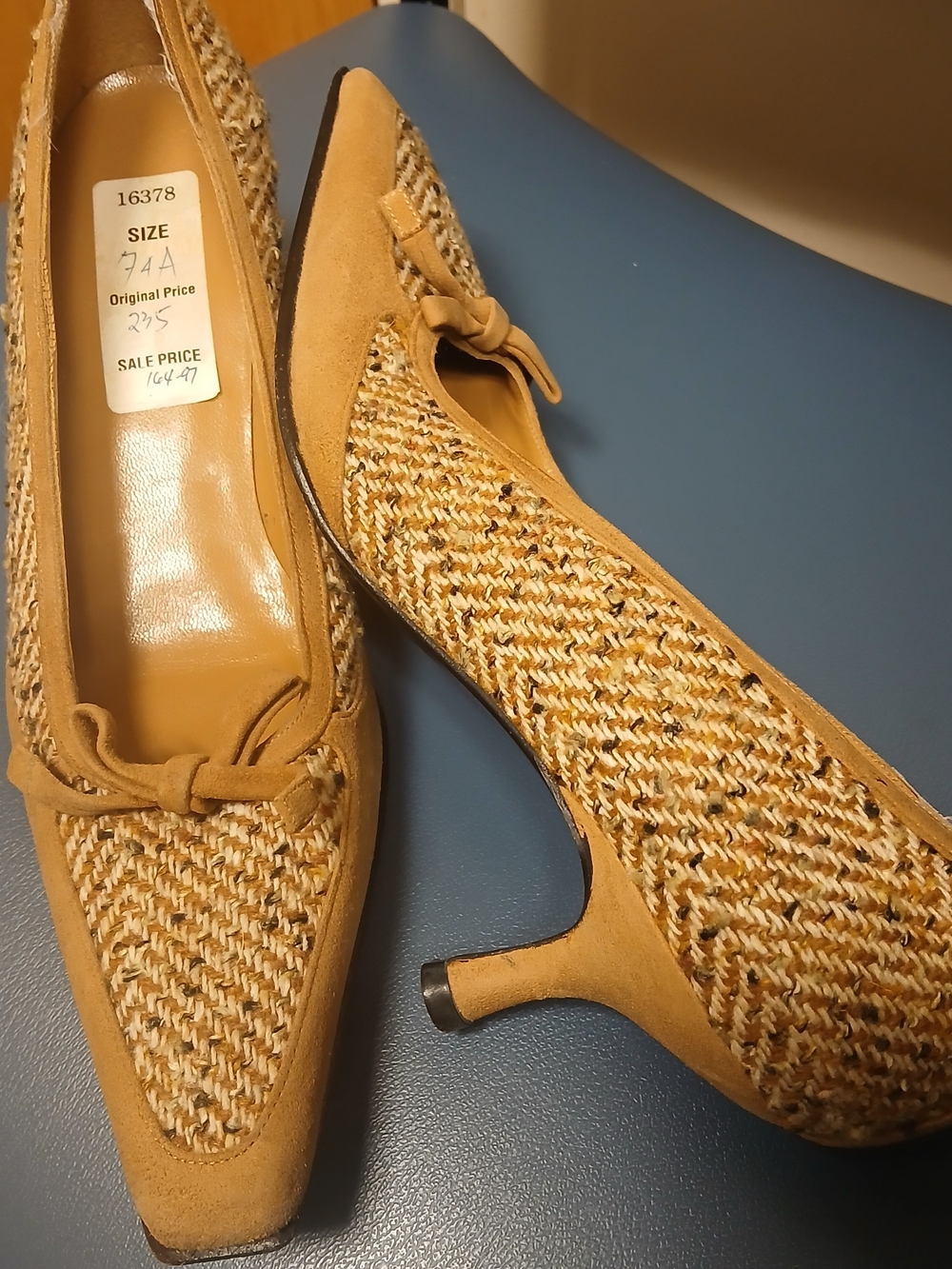 Stuart Weitzman Woven Pointed-Toe Kitten Heels